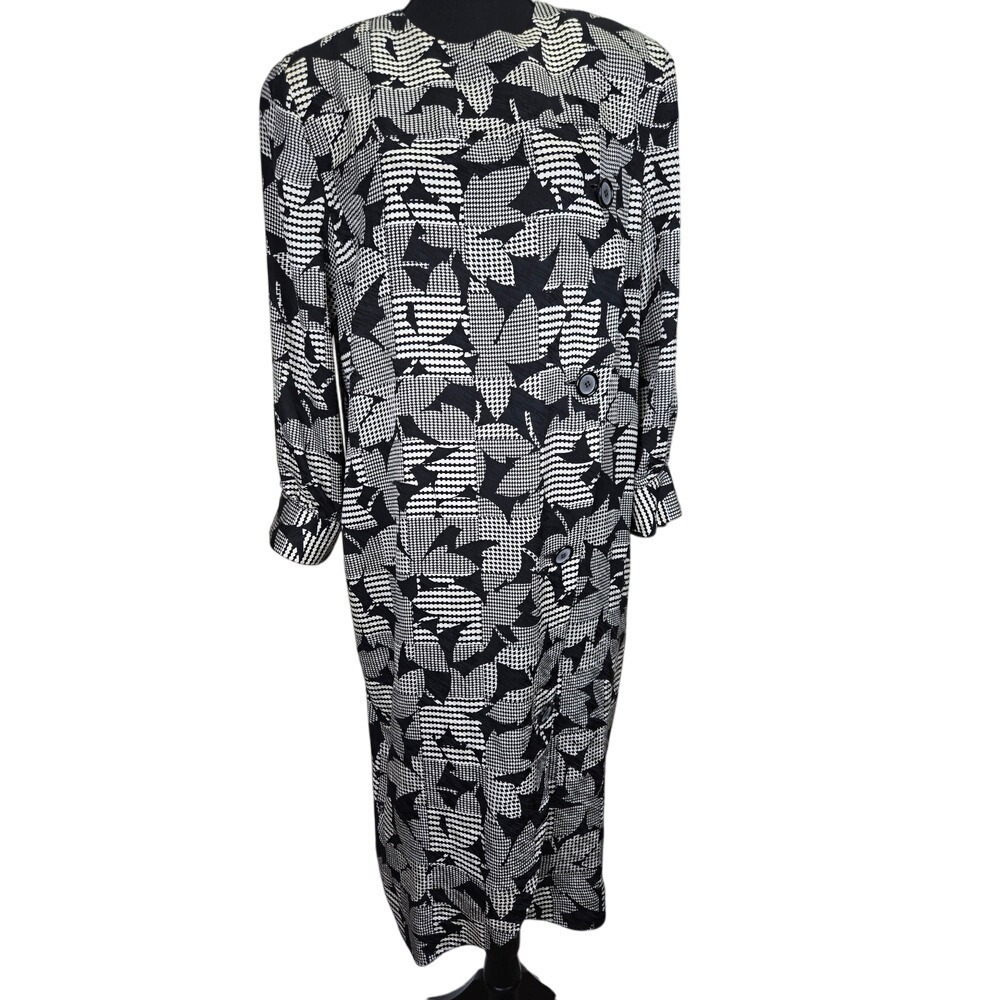 Vintage Adrianna Papell 100% Silk Womens Dress 10 Office Academia Houndstooth